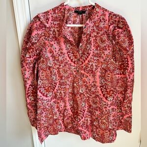 J. Crew Pink Paisley V-Neck Blouse